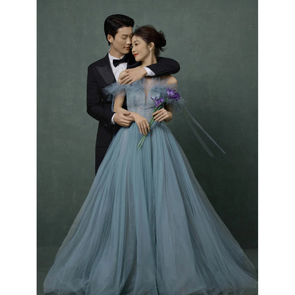 2025 new studio wedding dress Mori color photography fashionable and beautiful super fairy mesh theme sweet fluffy dress
