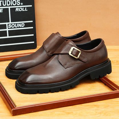 2025 [ Exclusive] Business Casual Leather Shoes Men's Leather Soft Leather Wide Foot Platform British Single Buckle Munk Shoes Men's Shoes
