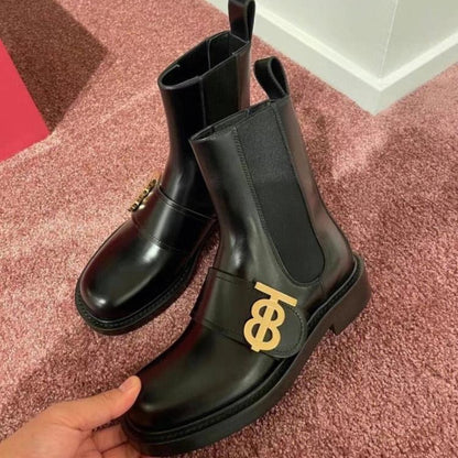 2025 Cowhide version~ New British style letter metal buckle round head cigarette boots Chelsea boots women's platform women's boots