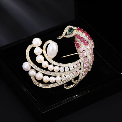 2025 National style natural freshwater pearl peacock brooch retro luxury atmospheric corsage fashion light luxury suit coat accessories