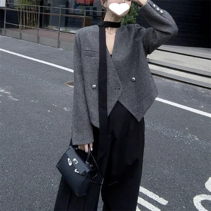 High-end streamer blazer women's autumn new design niche single-breasted short casual and thin suit