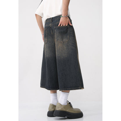 jinran  Summer New Arrivals Korean Loose Wide-leg Retro Distressed Flared Cropped Pants