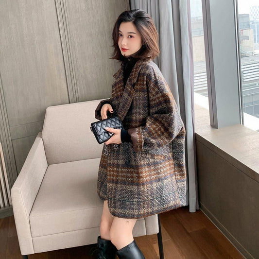 jinran  Plaid Mid-Length Thickened Women's Autumn and Winter New Chanel Style High-Grade Loose Woolen Coat Suit Jacket for Women