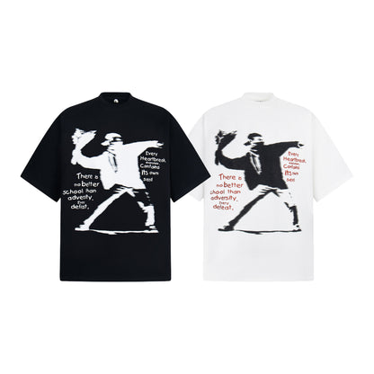 2025 2644 2025n Street 2025 Vintage Creative Character Design Men's Loose High Sense Heavy 300 Short Sleeve T-Shirt