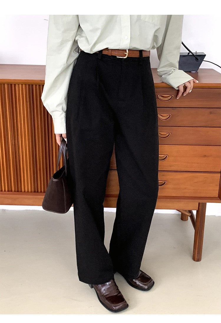 jinran non binary outfits French Retro Khaki Straight Suit Pants Women's Spring and Summer High Waist Korean Style Slimming Cover Casual Cotton Long Pants