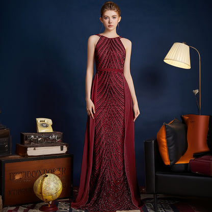 2025 Evening dress dress women's niche light luxury high-end exquisite temperament celebrity style banquet wear slim sequined long dress