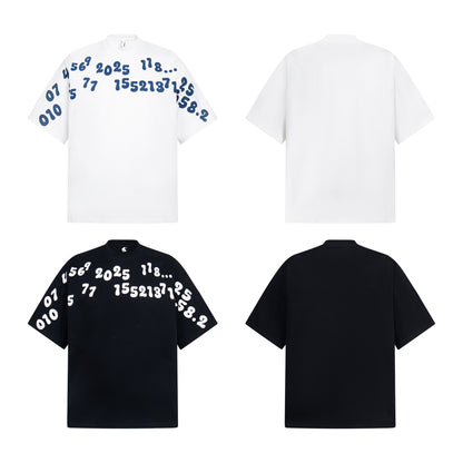 2025 3628 2025n street neutral retro letter pattern design men's loose high-end heavy short-sleeved T-shirt
