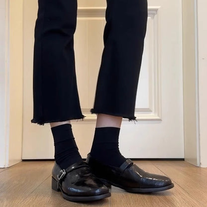 2025 Sheepskin version~ row style retro low-heeled small leather shoes women's one-pedal belt buckle leather loafers new small single shoes