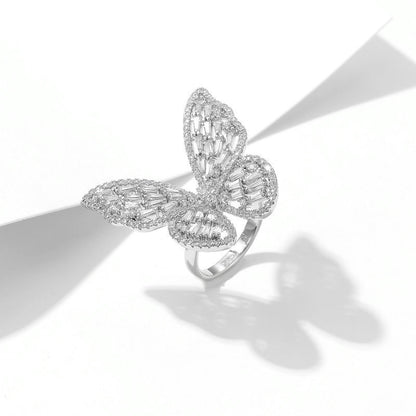2025 New style trendy niche temperament designer style super fairy temperament open index finger ring butterfly ring earring jewelry set