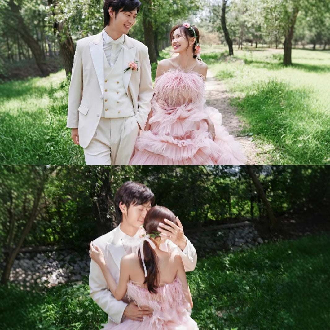 Exhibition color dress 2025 new studio theme wedding dress Mori couple travel photo clothing street photo trailing wedding dress