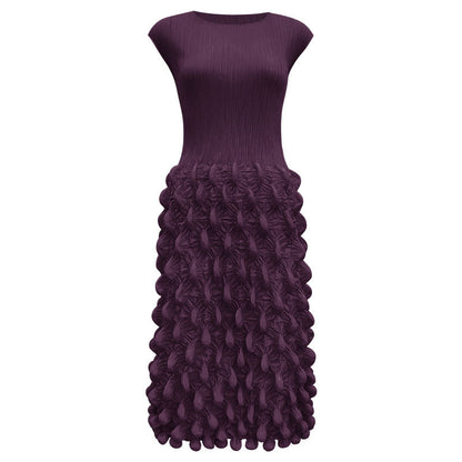 2025 summer new spot bubble pleated long dress slim pleated women's clothing solid color niche handmade sleeveless dress