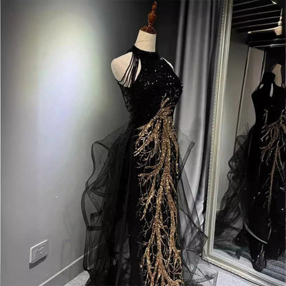 jinran witch dress to impress New Evening Dress Black High-Grade Slim-Fit Elegant Lady Host Halter Fishtail Dress Wedding Toast Dress Summer