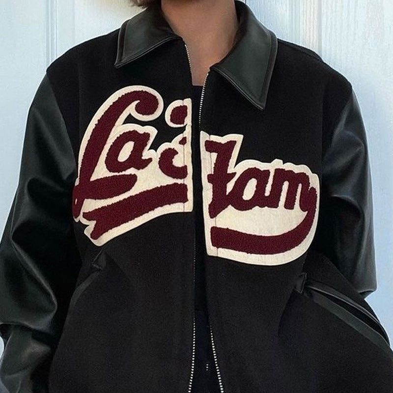 jinran 90s streetwear 2024 Spring and Autumn New Retro Lapel Letter Printed Coat Jacket Baseball Uniform Personalized Street