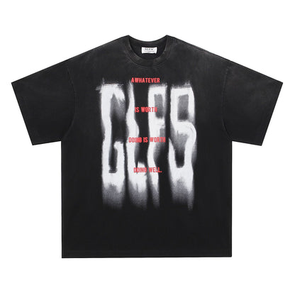 2025 JT916 2025n street 2025 summer washed and old high-end design men's loose letter picture short-sleeved T-shirt