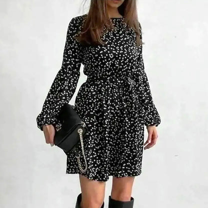 2025 popular spring fashion wildberries sexy temperament round neck lantern sleeve print dress New women