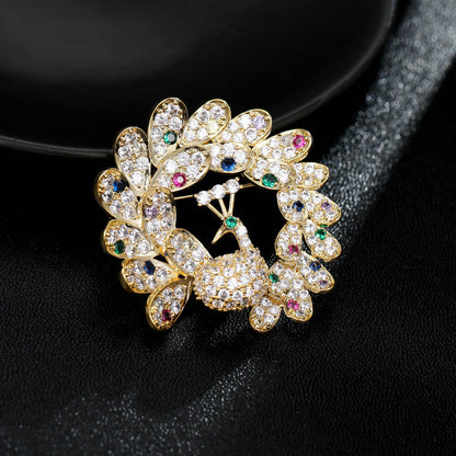 2025 Elegant temperament light luxury clothing jacket coat accessories corsage high-end zircon inlaid peacock screen brooch
