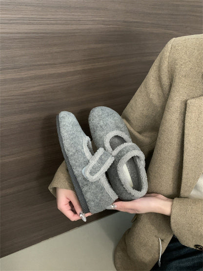 2025 Retro velvet Birkenstocks shoes fluffy cotton shoes women's shoes popular new autumn and winter fashion Mary Jane Boken single shoes