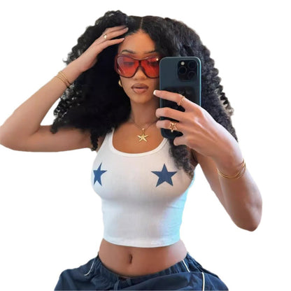 jinran grunge outfits 2024 Summer Fashion Sexy Slim Fit Hot Girl T-shirt Navel Vest Star Print