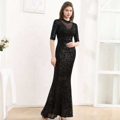 2025 Evening dress women's  new high-end temperament socialite banquet host sequined long fishtail dress