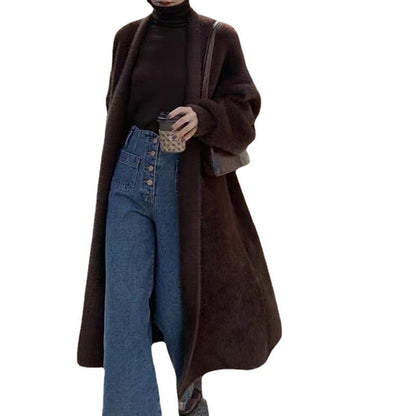 jinran 2024 fall fashion trends Korean Style Autumn and Winter New Style Faux Mink Velvet Sweater Women's Cardigan Outer Wear over the Knee Long Loose Overcoat Women's Coat