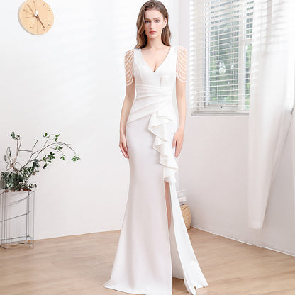 2025 Evening dress femininity banquet company annual meeting slim and thin fishtail skirt car model exhibition suspender long dress
