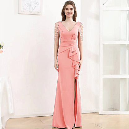 2025 Evening dress femininity banquet company annual meeting slim and thin fishtail skirt car model exhibition suspender long dress