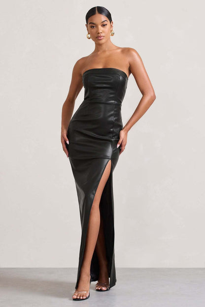 jinran 2024 fall fashion trends Summer Women's Sexy Tube Top Dress off-the-Shoulder Slim-Fit Long PU Leather Dress for Women