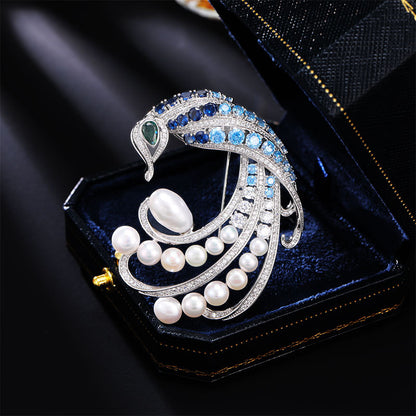 2025 National style natural freshwater pearl peacock brooch retro luxury atmospheric corsage fashion light luxury suit coat accessories