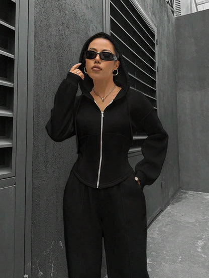 2025 spring and autumn new two-piece set  New trend hooded cardigan slim casual two-piece suit women