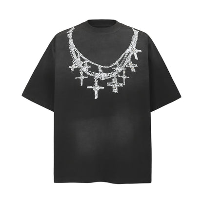 2025 9585 2025n 2025 Summer Neutral Premium Necklace Printed Retro Design Men's Premium Short Sleeve T-Shirt