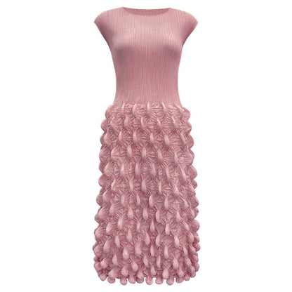 2025 summer new spot bubble pleated long dress slim pleated women's clothing solid color niche handmade sleeveless dress