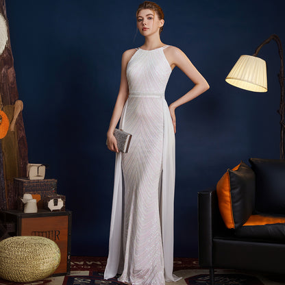 2025 Evening dress dress women's niche light luxury high-end exquisite temperament celebrity style banquet wear slim sequined long dress