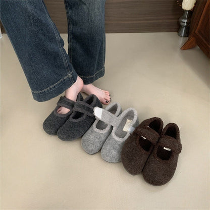 2025 Retro velvet Birkenstocks shoes fluffy cotton shoes women's shoes popular new autumn and winter fashion Mary Jane Boken single shoes