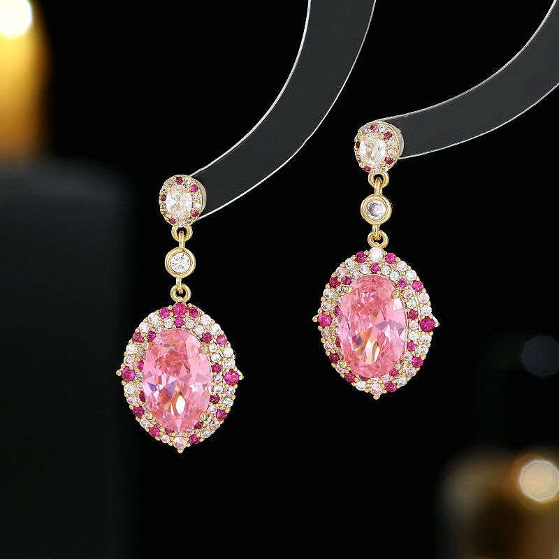 2025 S925 silver needle earrings niche temperament high-end sense micro-inlaid craft earrings wholesale full of zircon oval earrings