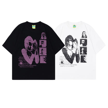 2025 T1102 2025n 2025 Summer Neutral High Sense Painting Character Design Retro Men's High Sense Short Sleeve T-Shirt