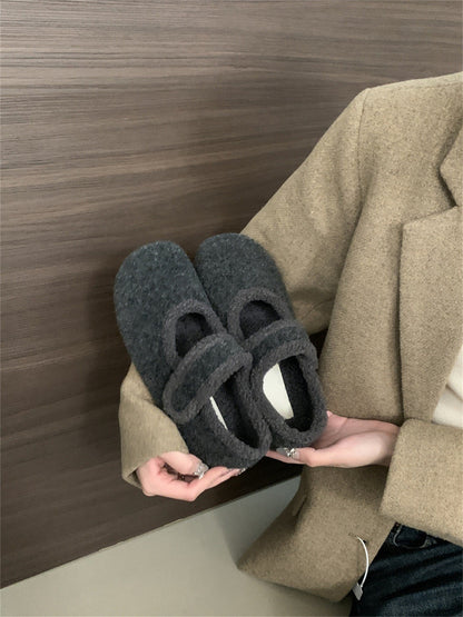 2025 Retro velvet Birkenstocks shoes fluffy cotton shoes women's shoes popular new autumn and winter fashion Mary Jane Boken single shoes