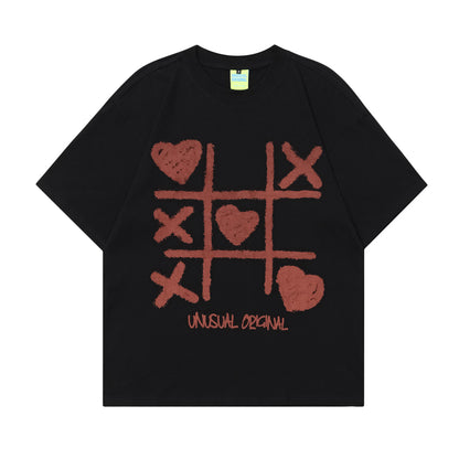 2025 T1008 2025n Street Tide 2025 Summer Men's and Women's Jiugongge Element Love Design Men's Loose Short Sleeve T-Shirt