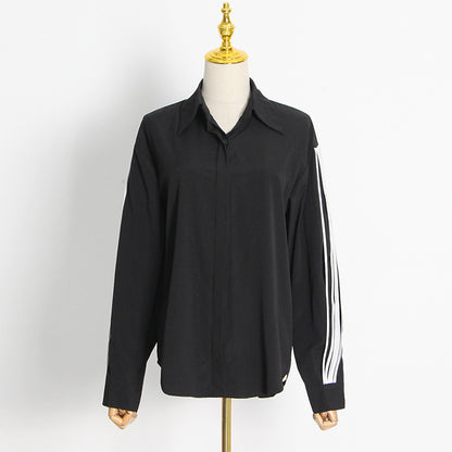 2025 Niche design retro personalized shirt  spring new fashion lapel lantern sleeve striped loose top women