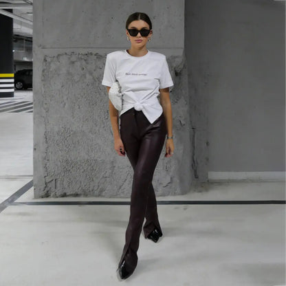 2025 Trendy brand New street style backless design sense pullover T-shirt women's short-sleeved summer alphabet printed T-shirt high sense