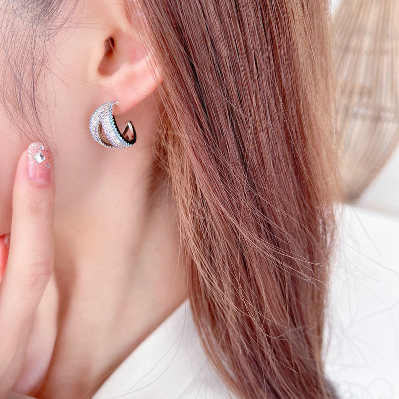 2025 S925 silver needle new ear jewelry trendy niche creative designer stud earrings super flash zircon inlaid C ring earrings