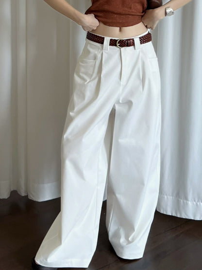 jinran summer outfits inspo Retro High Street Suit Pants Loose Wide Leg Lazy Straight Casual Pants K335