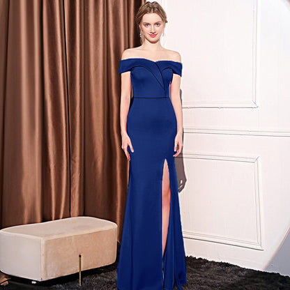 2025 Evening dress women's high-end simple banquet slim shoulder fishtail host dinner party fishtail long dress