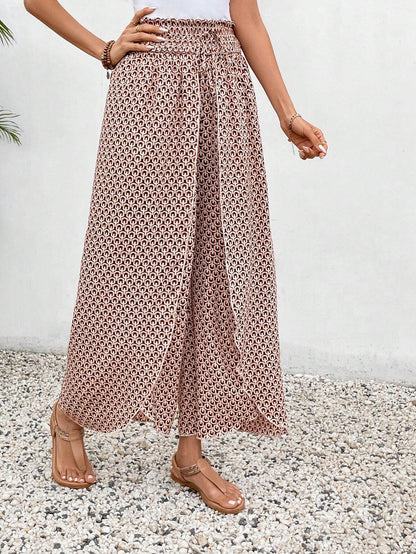 2025 Tiktoktemu  women's clothing  summer new fashion versatile floral side slit wide-leg culottes