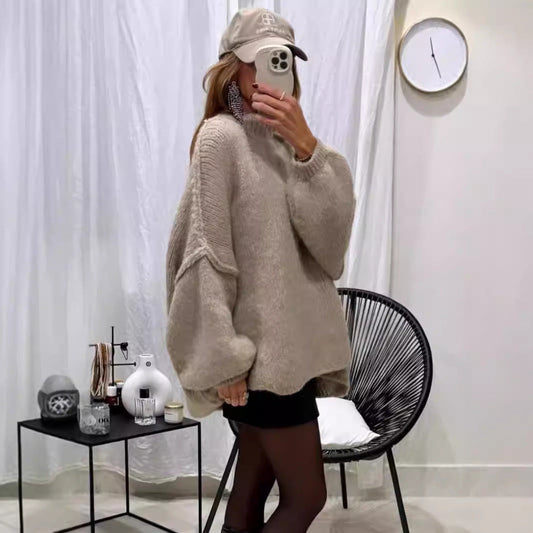 jinran dti outfits Autumn and Winter New Loose Half Turtleneck Commuter Style Fake Reverse Wear Knitted Pullover Solid Color Sweater for Women