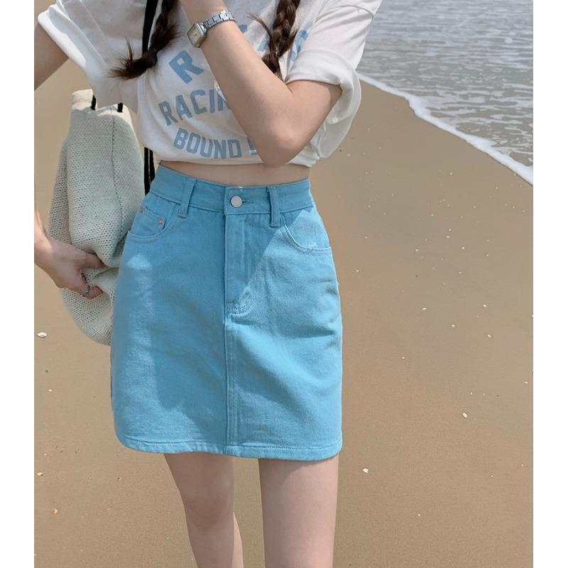 jinran grunge outfits American Retro Street Denim Workwear Skirt 2024 Summer New Internet Celebrity High Waist Short Skirt