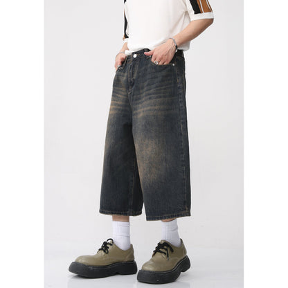 jinran  Summer New Arrivals Korean Loose Wide-leg Retro Distressed Flared Cropped Pants