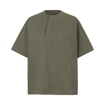 2025 8573 2025n Street 2025 Summer Irregular Zipper Design Men's Loose Suede Neutral Short Sleeve T-Shirt