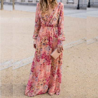 2025 Cross-border Summer New Women's Skirt Skinny Dress Sexy Neck Lace Printed Waist Pendulum Dress