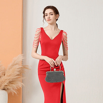 2025 Evening dress female sexy slim and thin annual meeting host party socialite niche high-end long fishtail dress