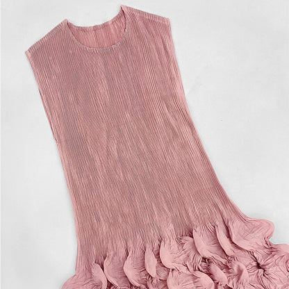 2025 summer new spot bubble pleated long dress slim pleated women's clothing solid color niche handmade sleeveless dress